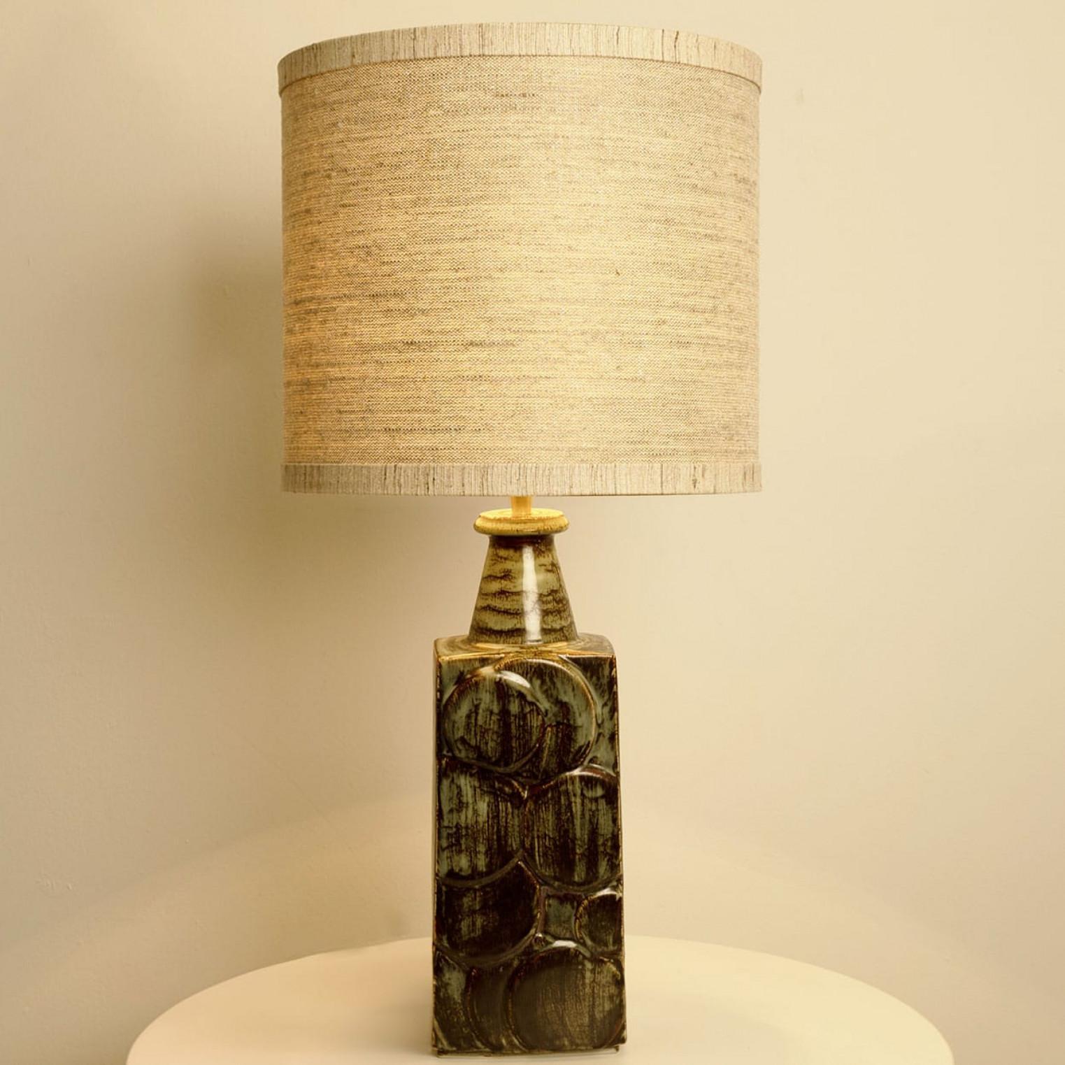 Ceramic Table Lamp with Custom Made Silk Lampshade René Houben, Denmark 1970s For Sale 8