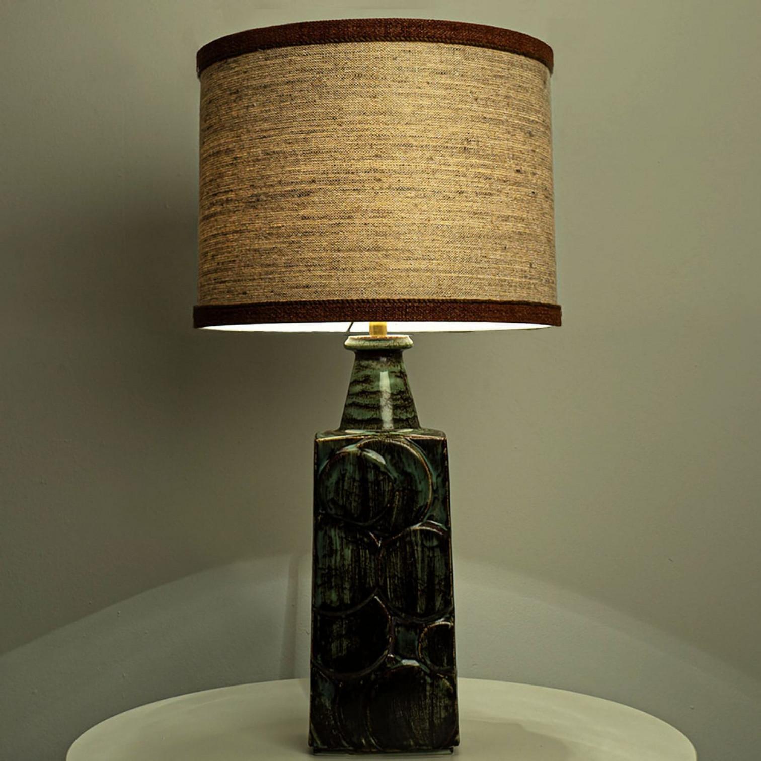Ceramic Table Lamp with Custom Made Silk Lampshade René Houben, Denmark 1970s For Sale 9