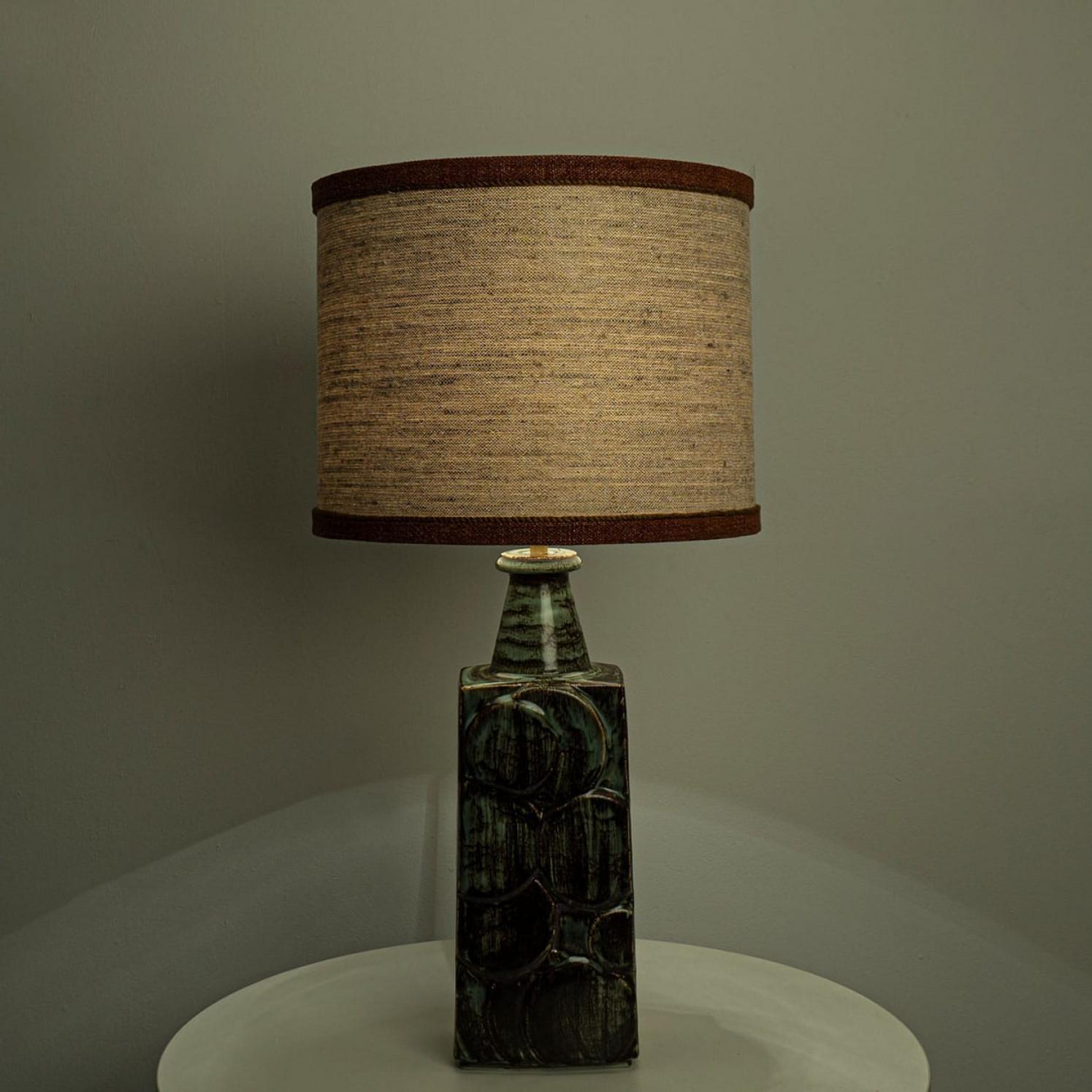 Ceramic Table Lamp with Custom Made Silk Lampshade René Houben, Denmark 1970s For Sale 10