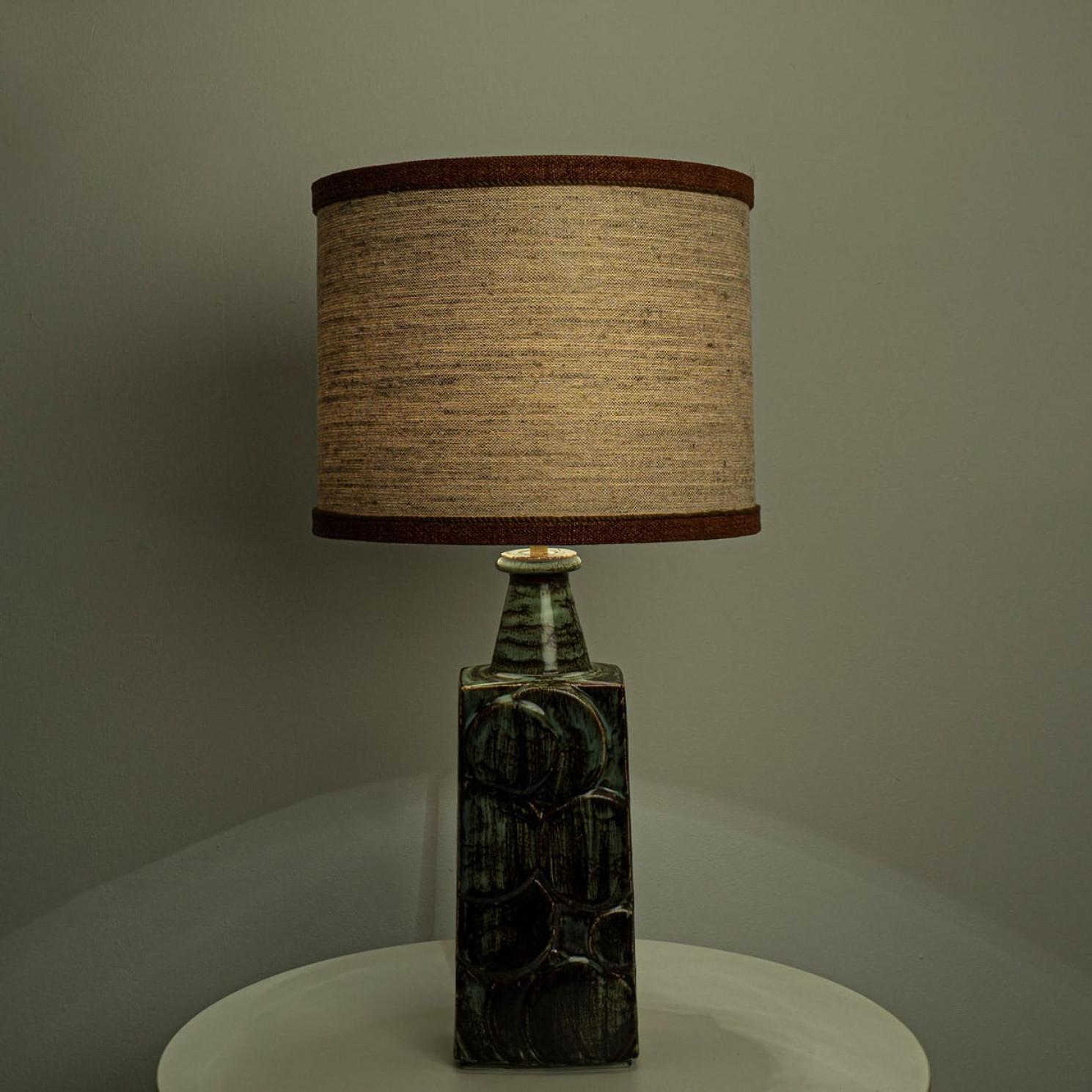Ceramic Table Lamp with Custom Made Silk Lampshade René Houben, Denmark 1970s im Angebot 10