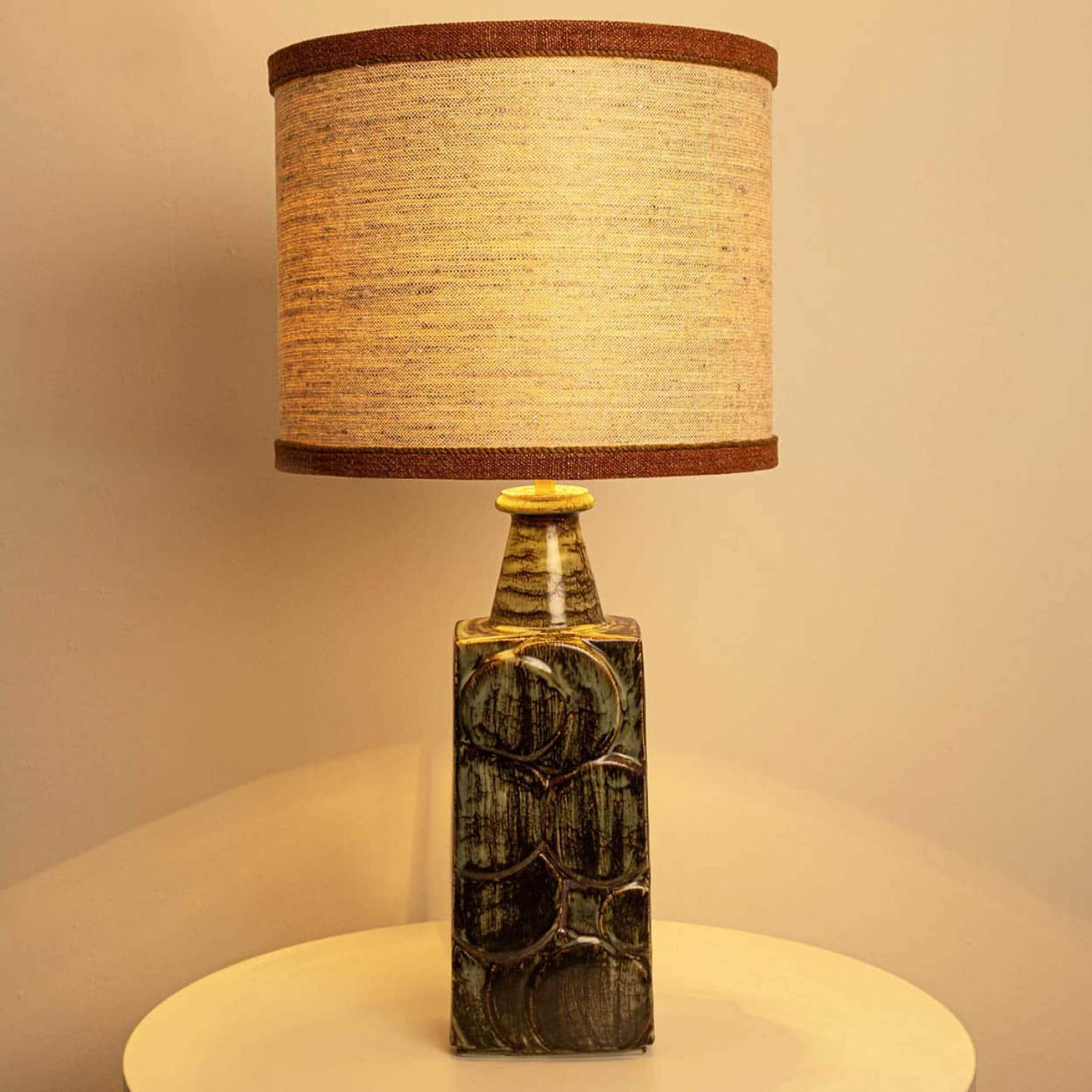 Ceramic Table Lamp with Custom Made Silk Lampshade René Houben, Denmark 1970s im Angebot 11