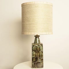 Ceramic Table Lamp with Custom Made Silk Lampshade René Houben, Denmark 1970s