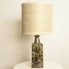 Ceramic Table Lamp with Custom Made Silk Lampshade René Houben, Denmark 1970s