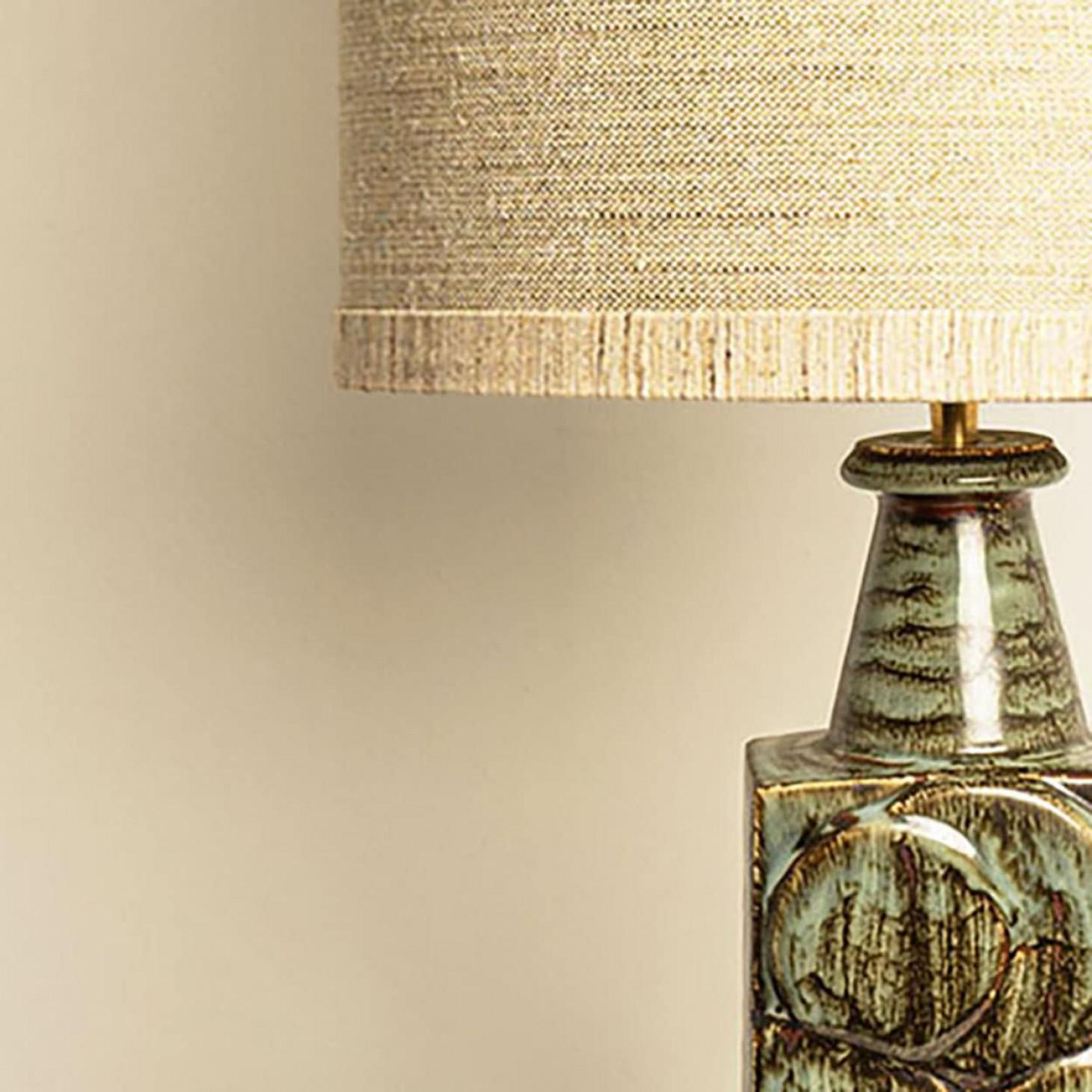 Danish Ceramic Table Lamp with Custom Made Silk Lampshade René Houben, Denmark 1970s For Sale