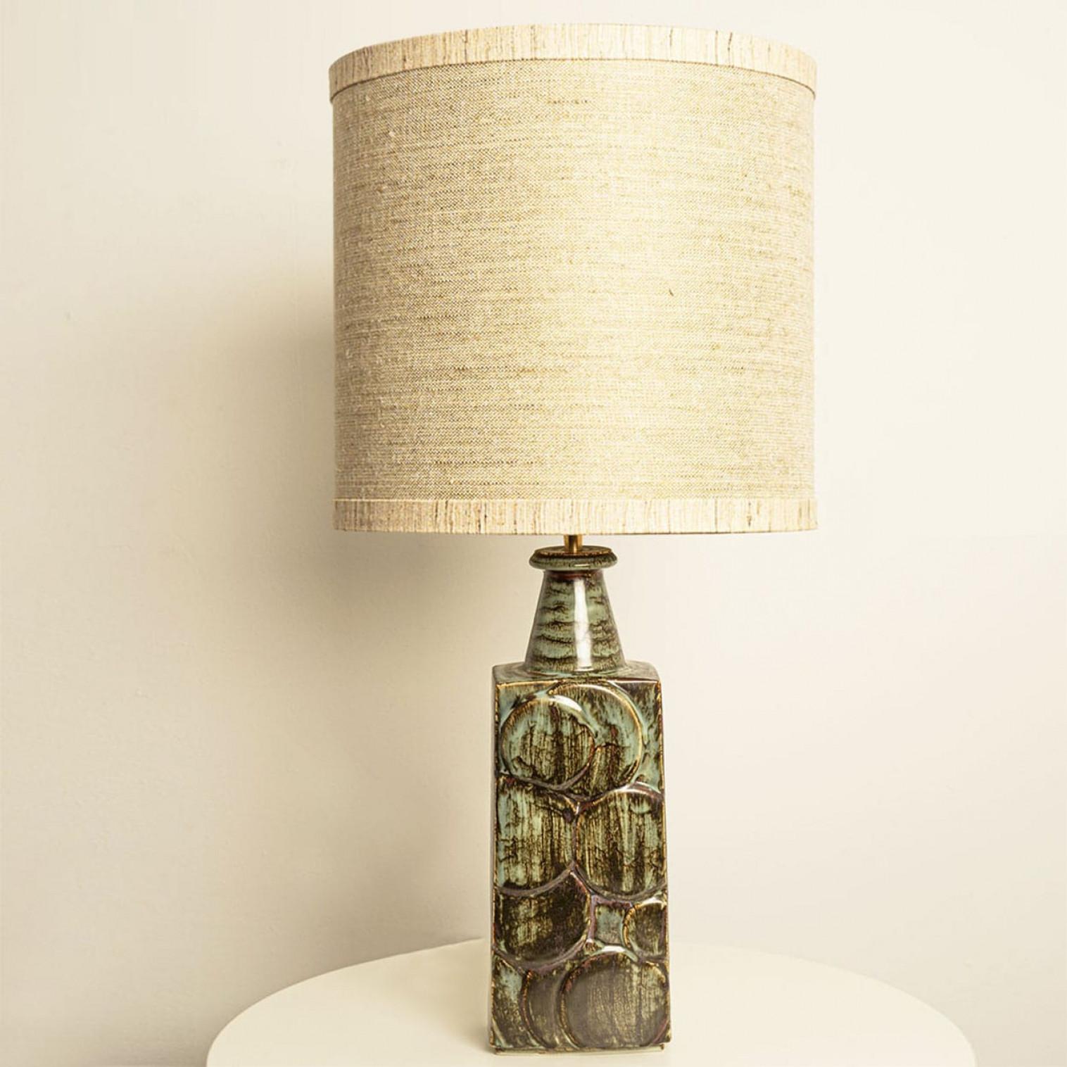 Other Ceramic Table Lamp with Custom Made Silk Lampshade René Houben, Denmark 1970s For Sale