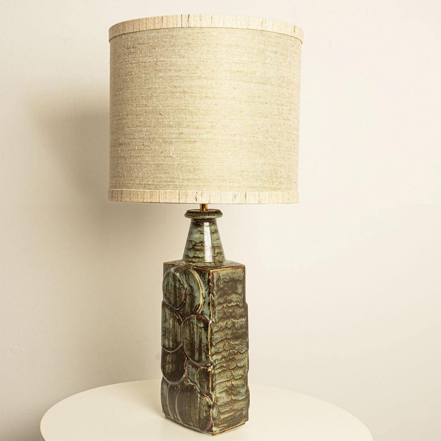 Ceramic Table Lamp with Custom Made Silk Lampshade René Houben, Denmark 1970s In Good Condition For Sale In Rijssen, NL