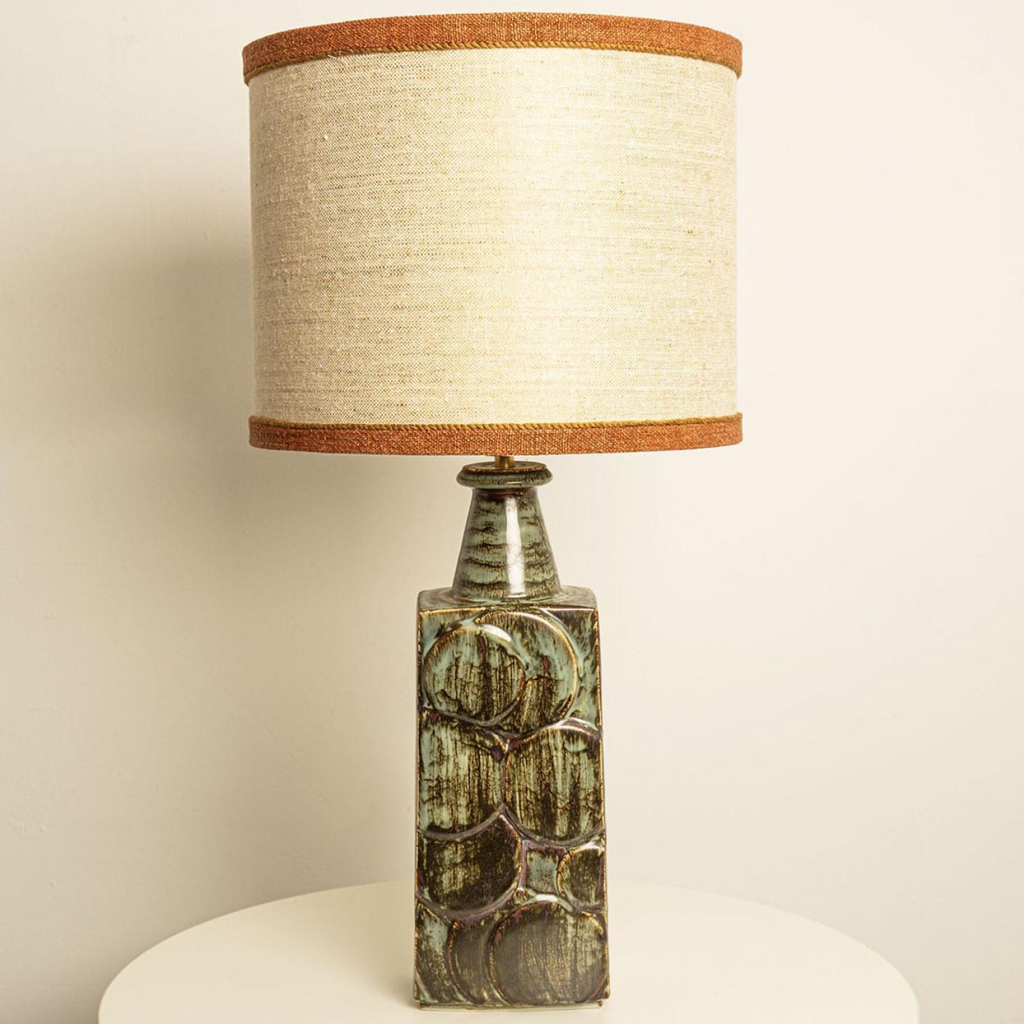 Metal Ceramic Table Lamp with Custom Made Silk Lampshade René Houben, Denmark 1970s For Sale