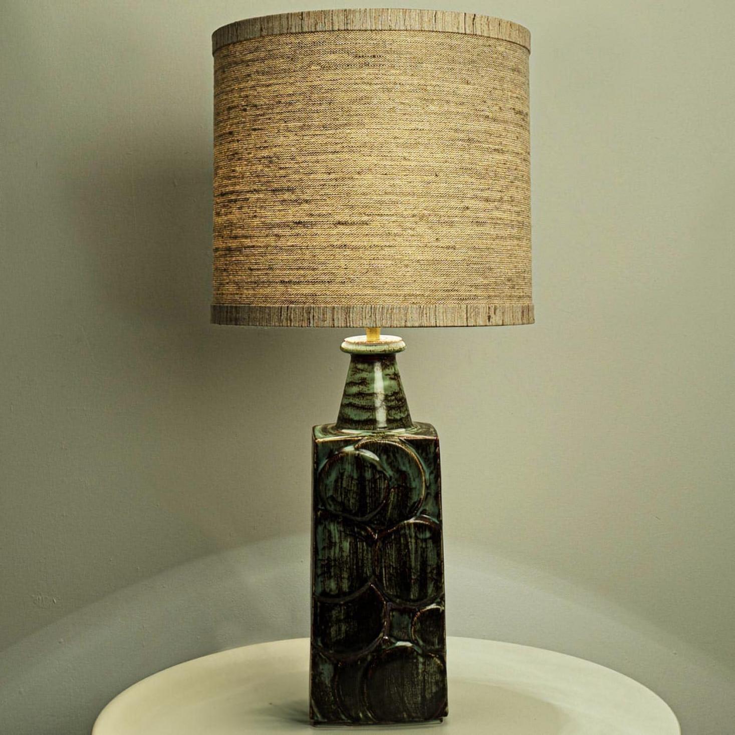 Ceramic Table Lamp with Custom Made Silk Lampshade René Houben, Denmark 1970s For Sale 1