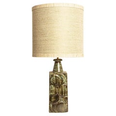 Ceramic Table Lamp with Custom Made Silk Lampshade René Houben, Denmark 1970s