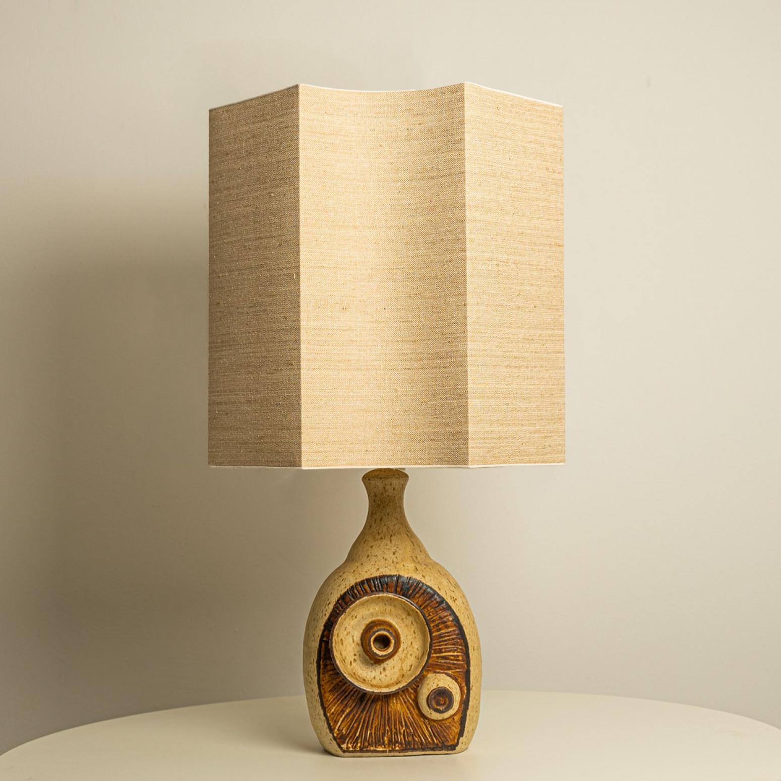 Ceramic Table Lamp with Custom Silk Lampshade by Rene Houben For Sale 1