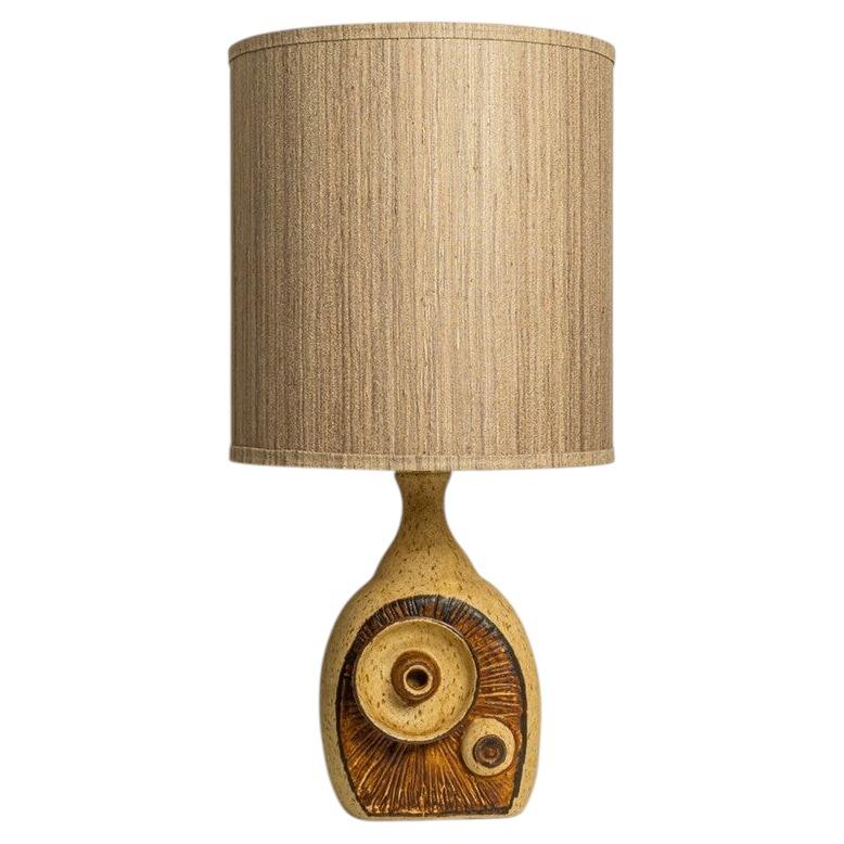 Ceramic Table Lamp with Custom Silk Lampshade by Rene Houben For Sale