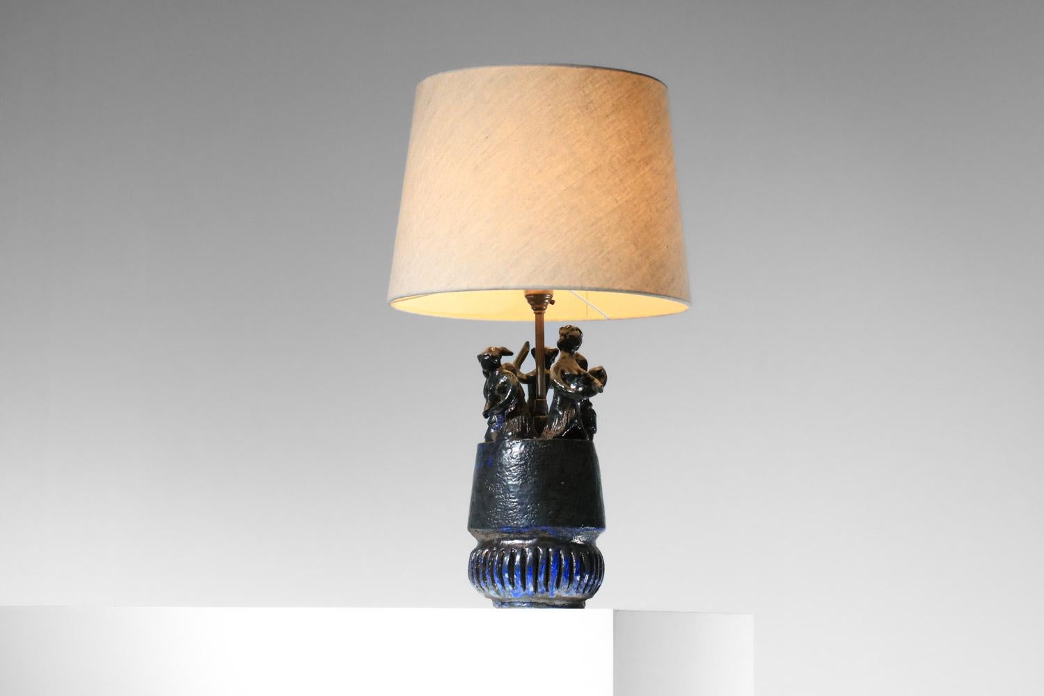 Mid-Century Modern Lampe de table en céramique avec design de danseuse signée 60's pièces uniques françaises en vente