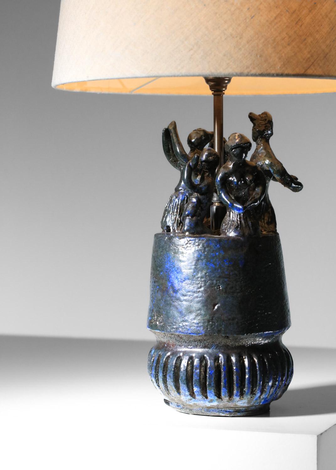 Lampe de table en céramique avec design de danseuse signée 60's pièces uniques françaises Bon état - En vente à Ternay, Auvergne-Rhône-Alpes