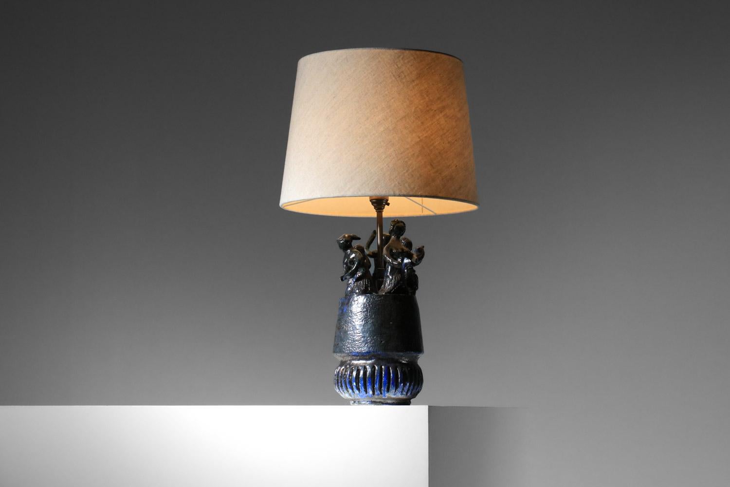 Lampe de table en céramique avec design de danseuse signée 60's pièces uniques françaises en vente 1