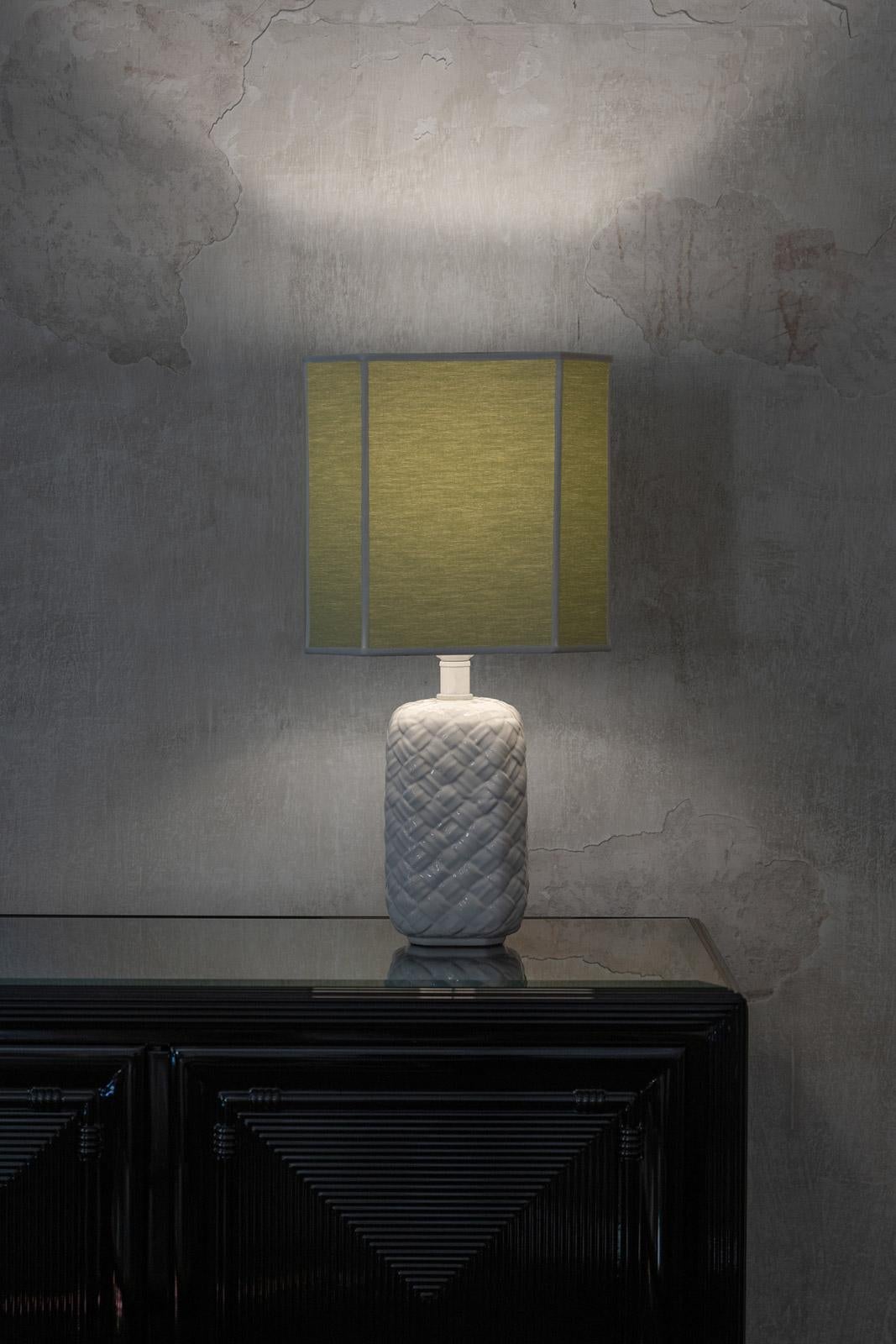 Italian Ceramic Table Lamp with Fabric Lampshade For Sale