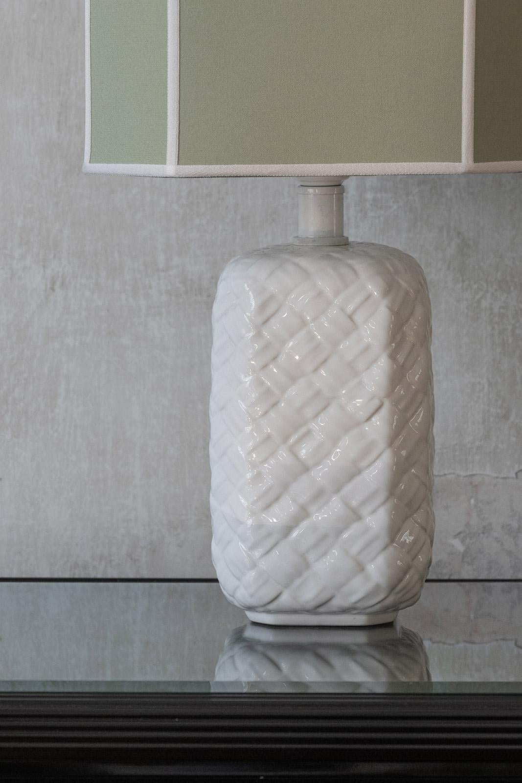 Late 20th Century Ceramic Table Lamp with Fabric Lampshade For Sale