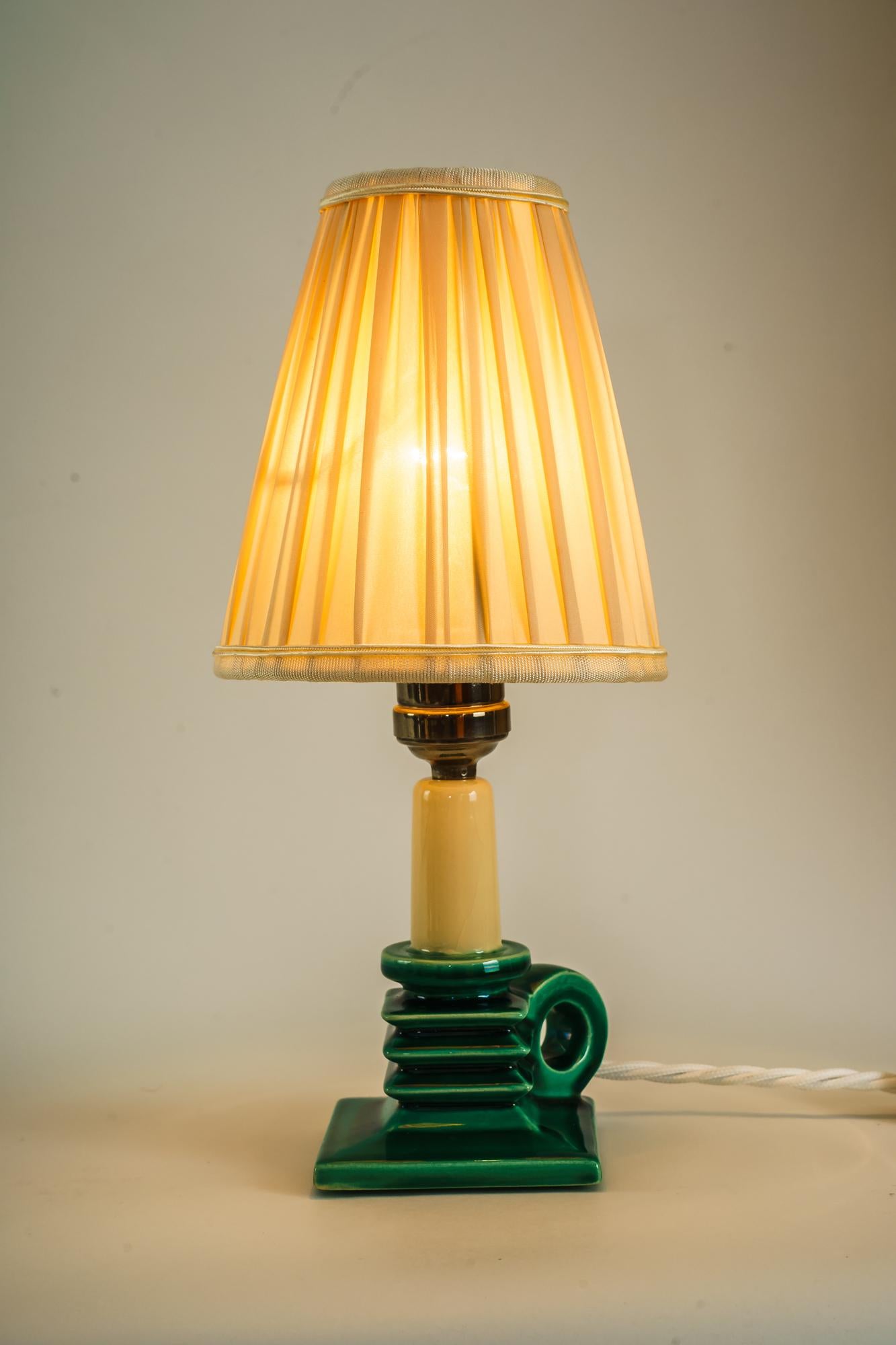 Ceramic Table Lamp with Fabric Shade Around 1920s For Sale 4