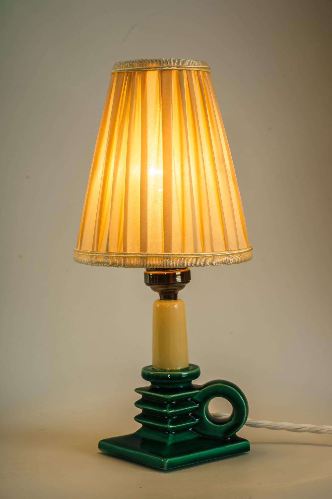 Ceramic Table Lamp with Fabric Shade Around 1920s For Sale 5