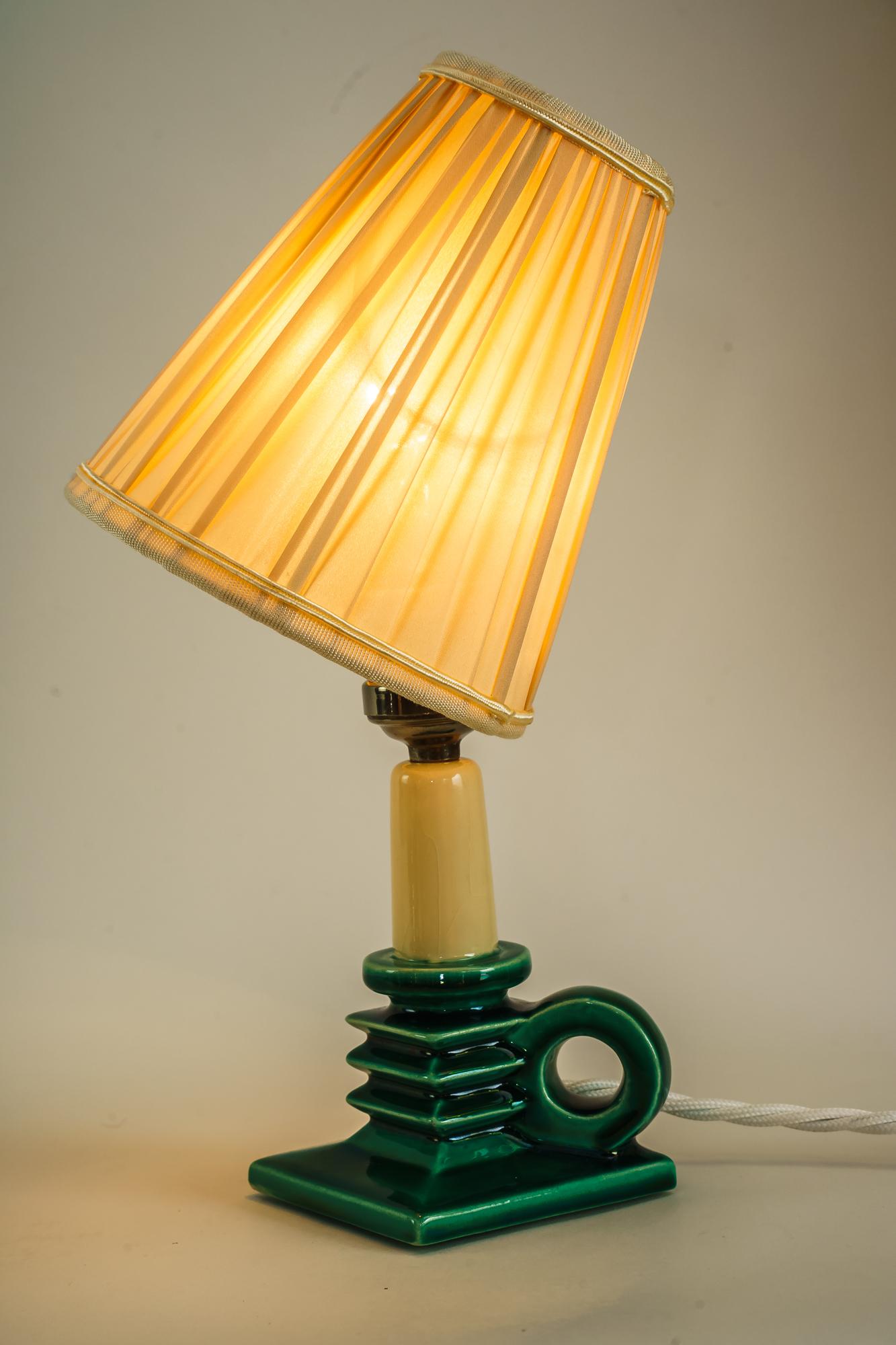 Ceramic Table Lamp with Fabric Shade Around 1920s For Sale 6