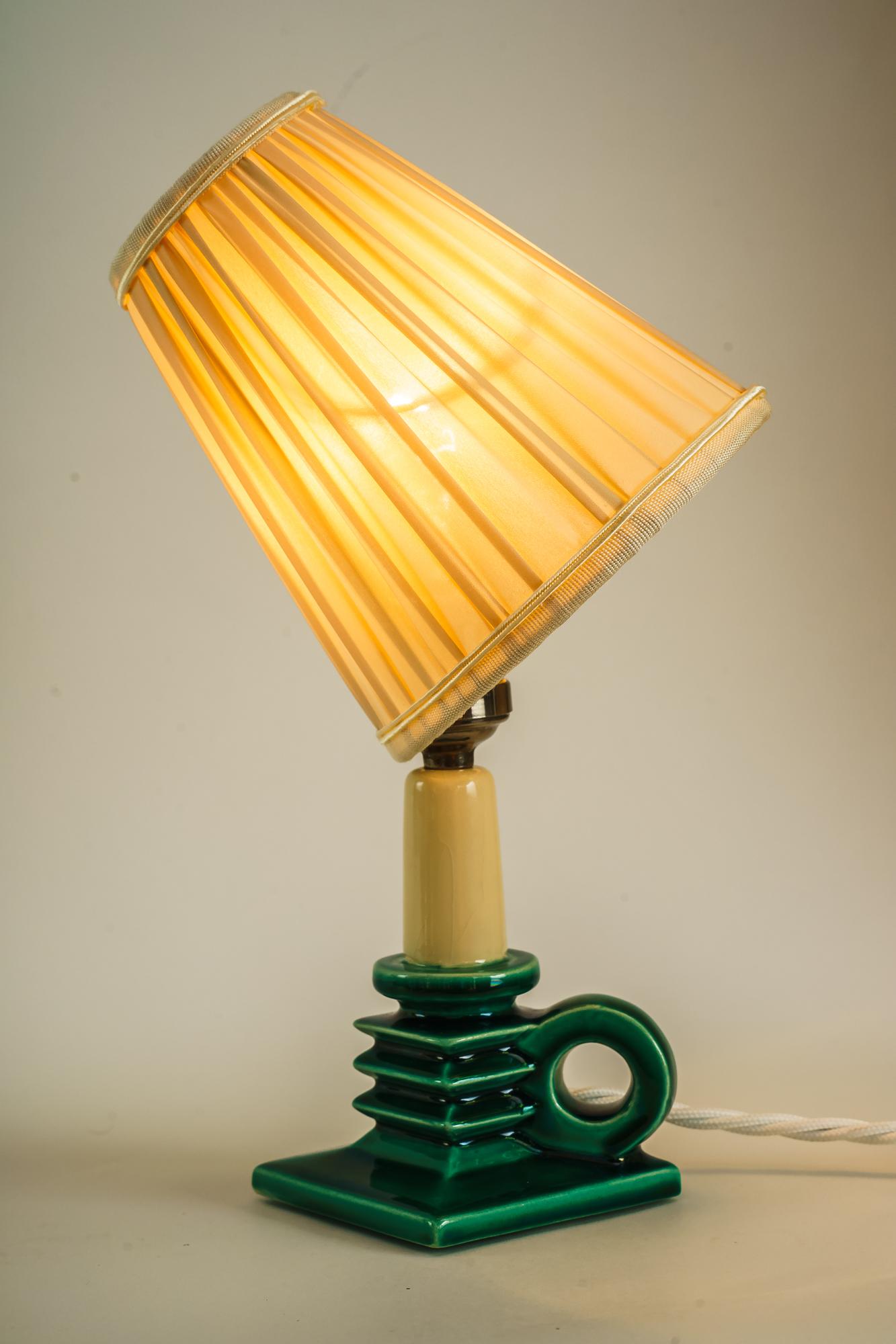 Ceramic Table Lamp with Fabric Shade Around 1920s For Sale 7