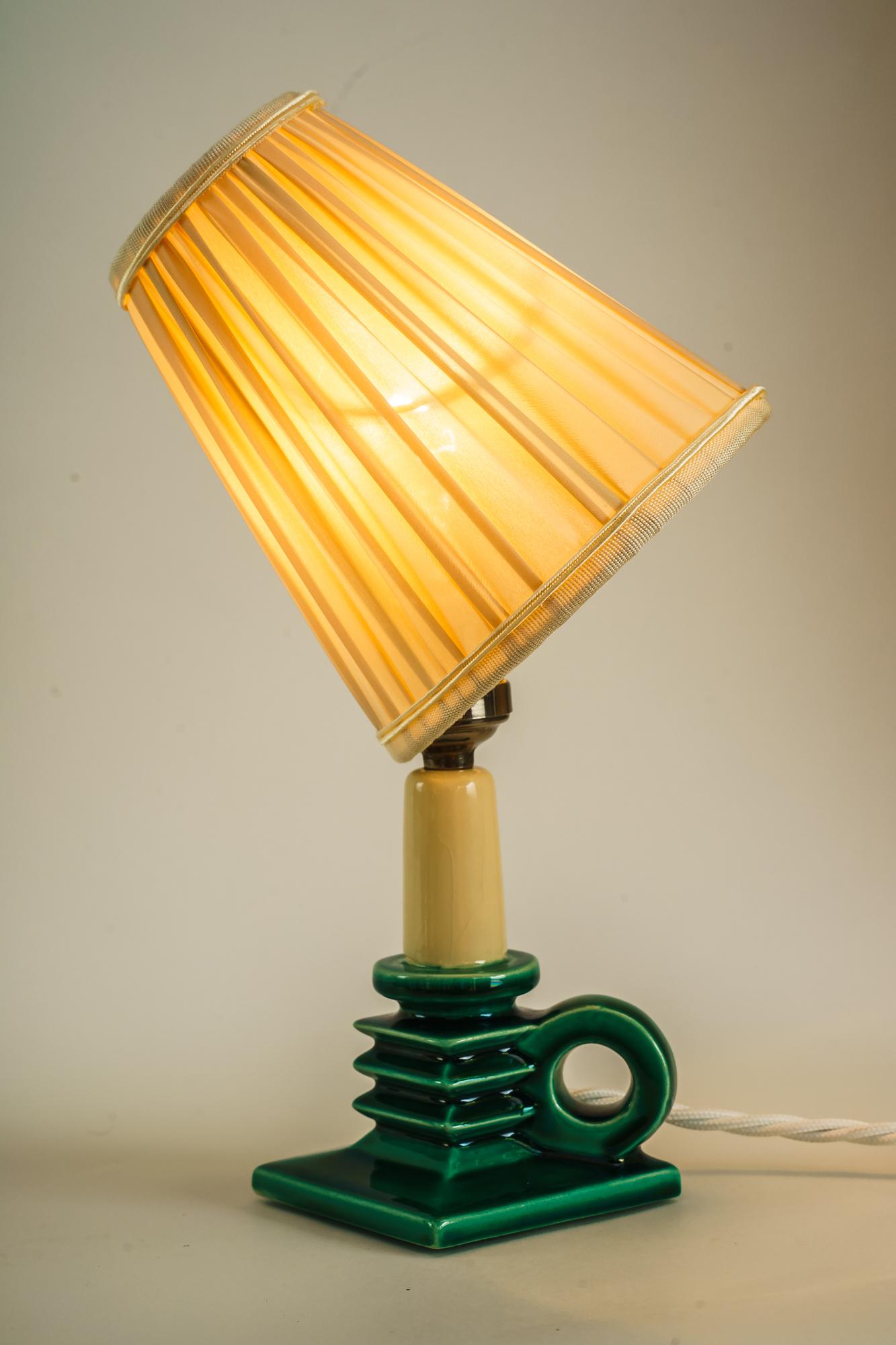 Ceramic Table Lamp with Fabric Shade Around 1920s 7