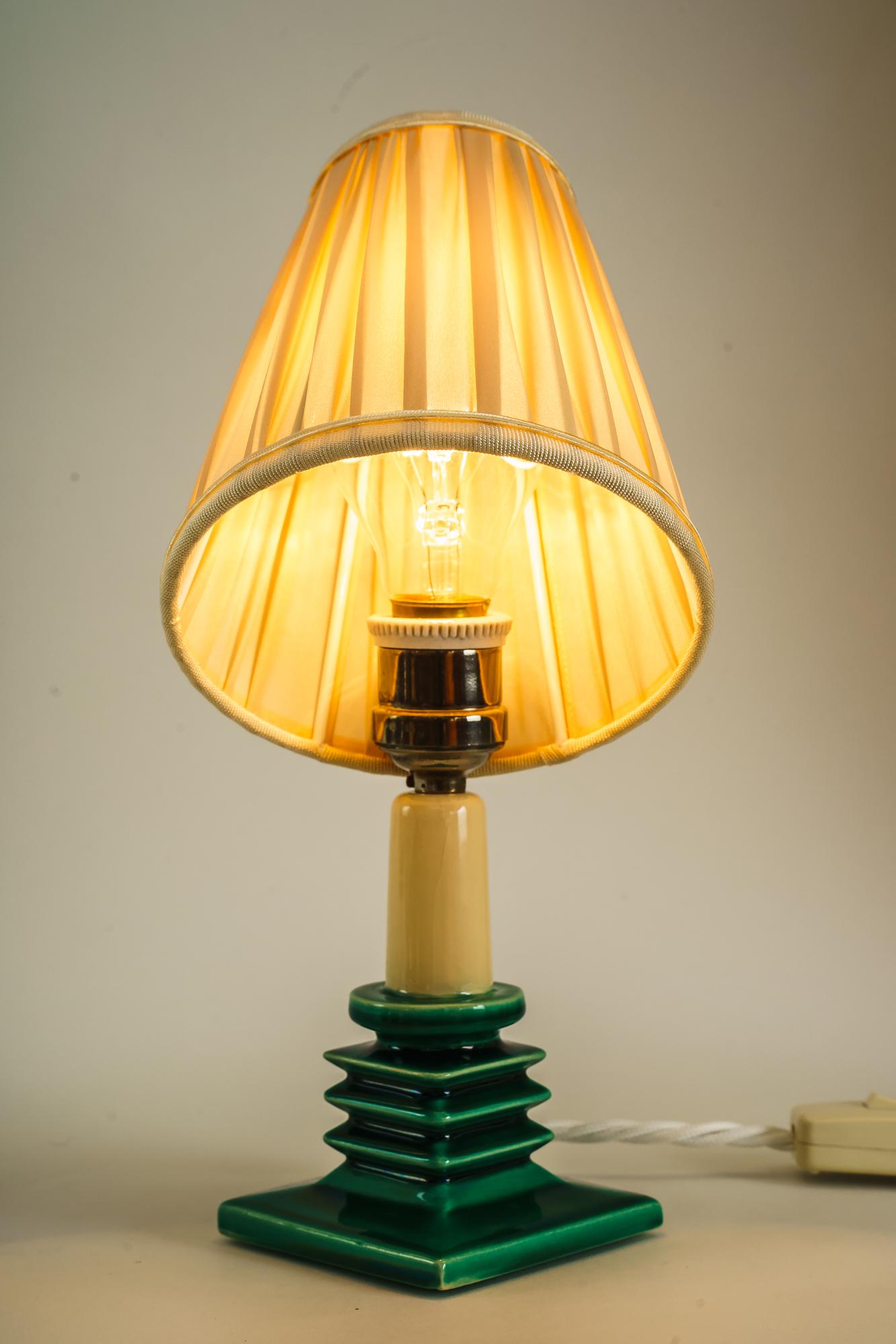 Ceramic Table Lamp with Fabric Shade Around 1920s For Sale 8