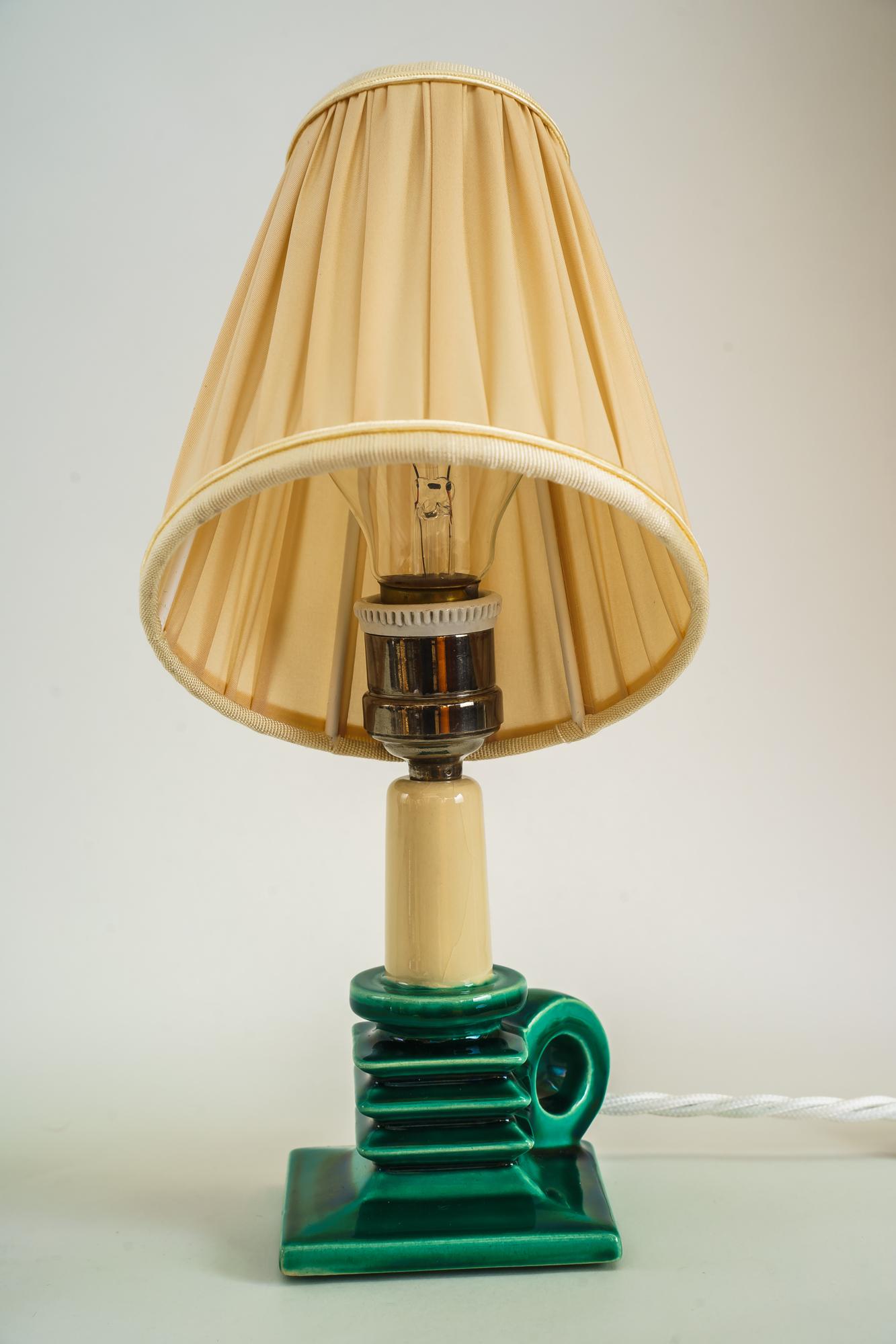 Ceramic Table Lamp with Fabric Shade Around 1920s For Sale 2