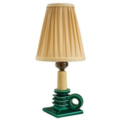 Ceramic Table Lamp with Fabric Shade Around 1920s