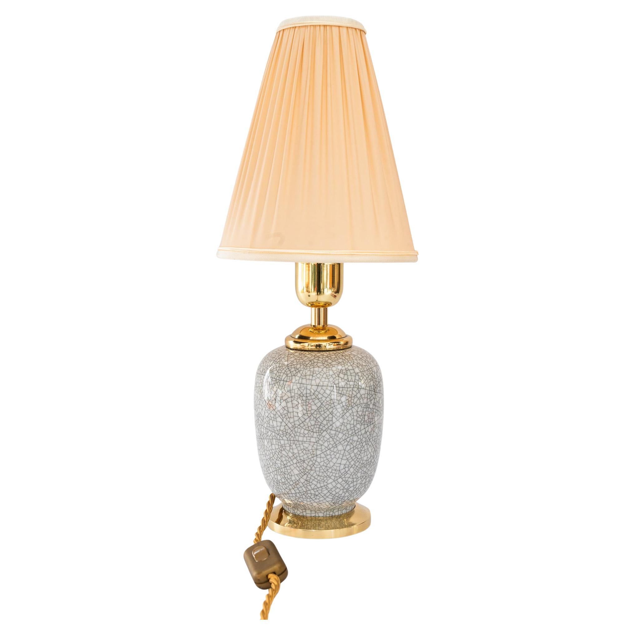 Ceramic table lamp with fabric shade vienna around 1920s