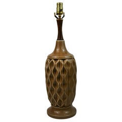 Scandinavian Ceramic and Wood  Lamp 1970s