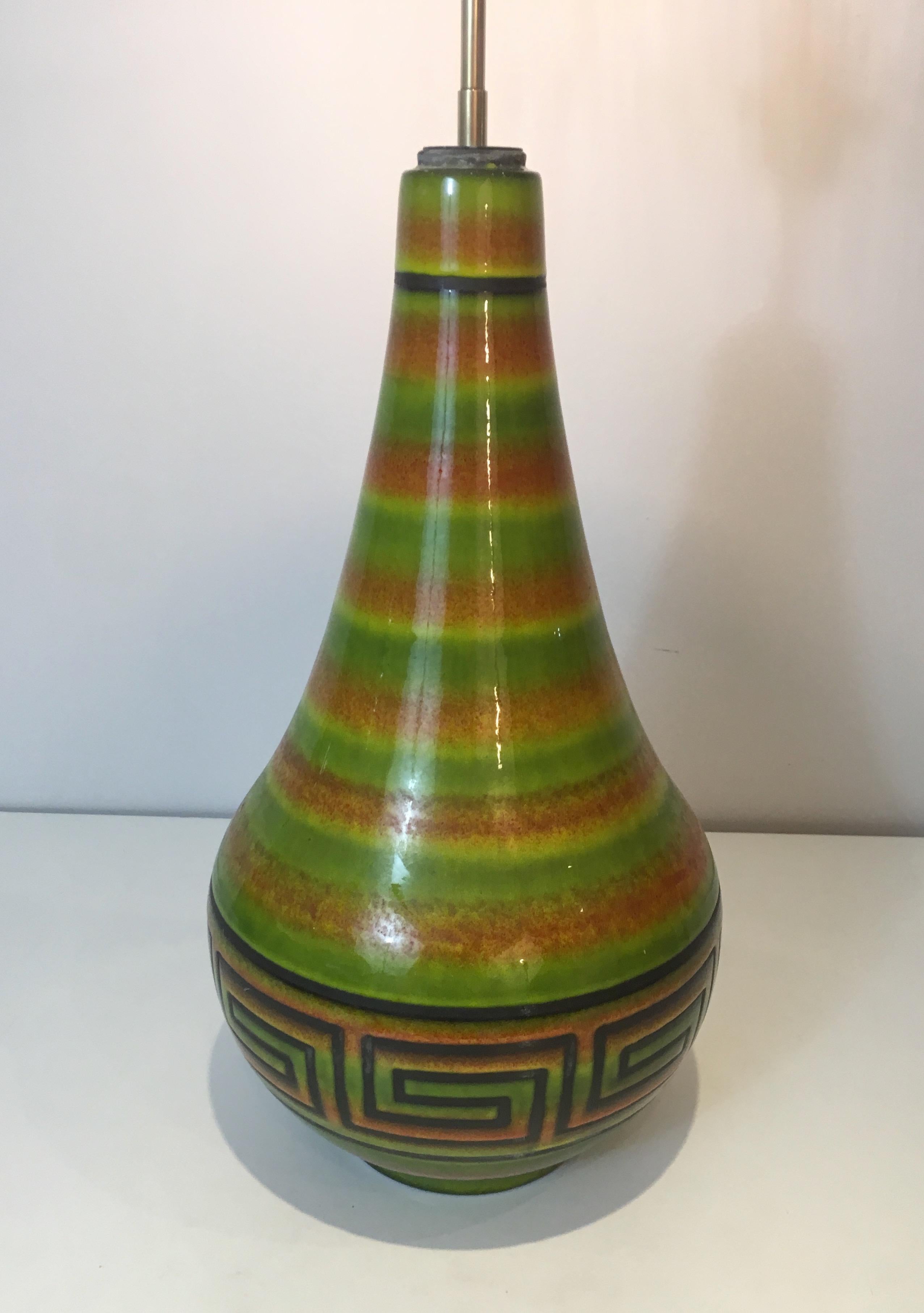 Ceramic Table Lamp with Greek Key Decors, French, circa 1970 For Sale 8