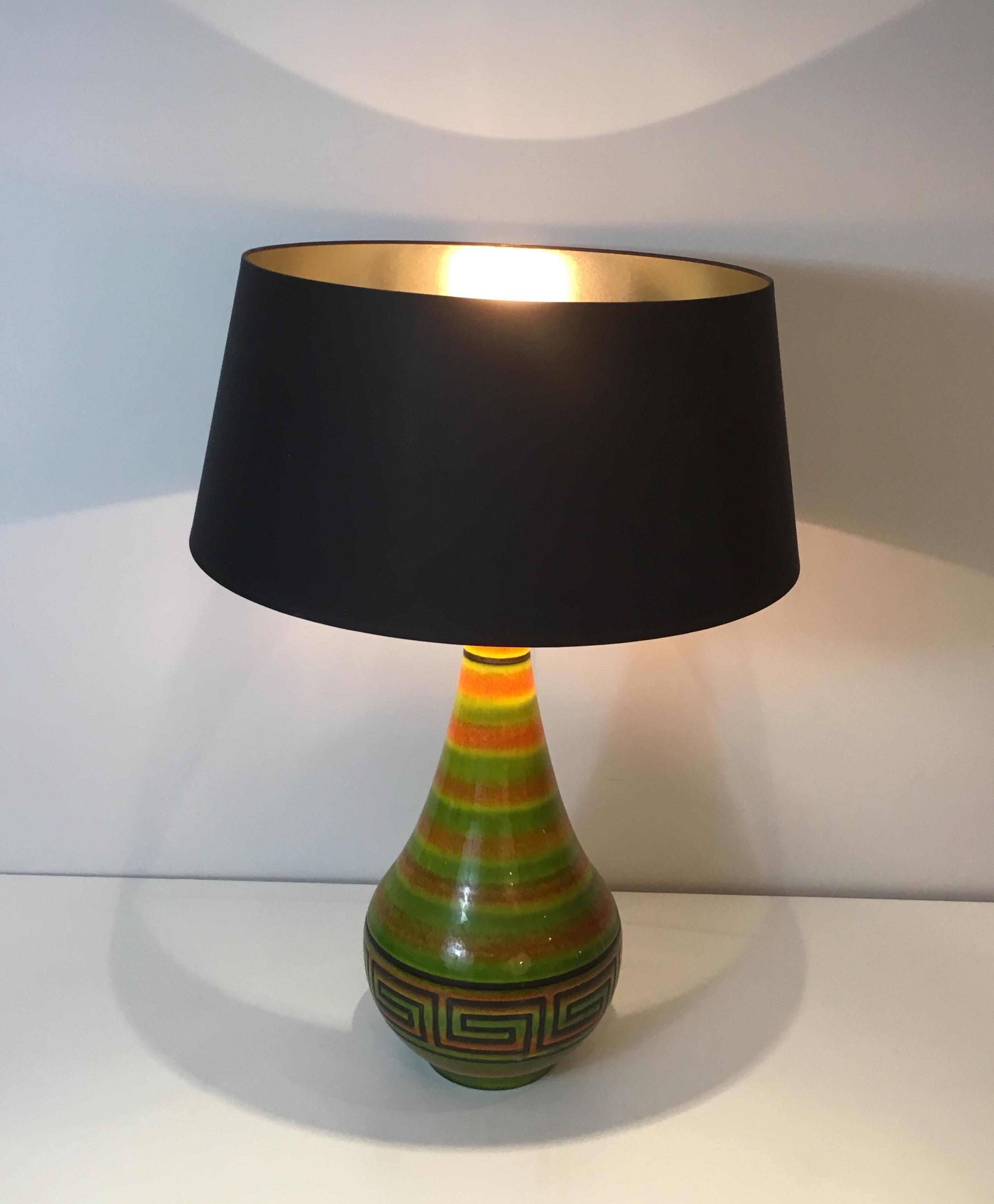 Mid-Century Modern Ceramic Table Lamp with Greek Key Decors, French, circa 1970 For Sale