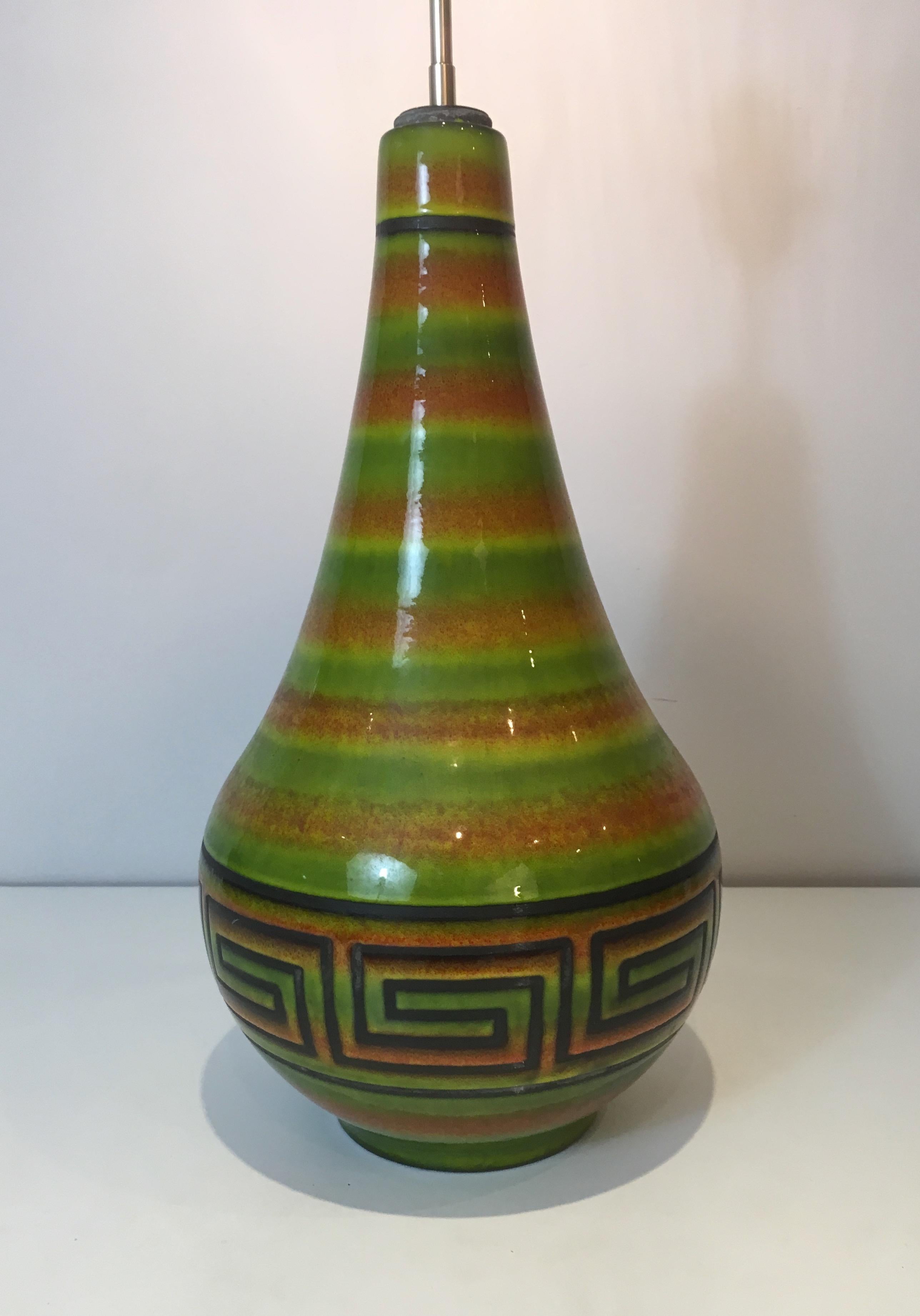 Late 20th Century Ceramic Table Lamp with Greek Key Decors, French, circa 1970 For Sale
