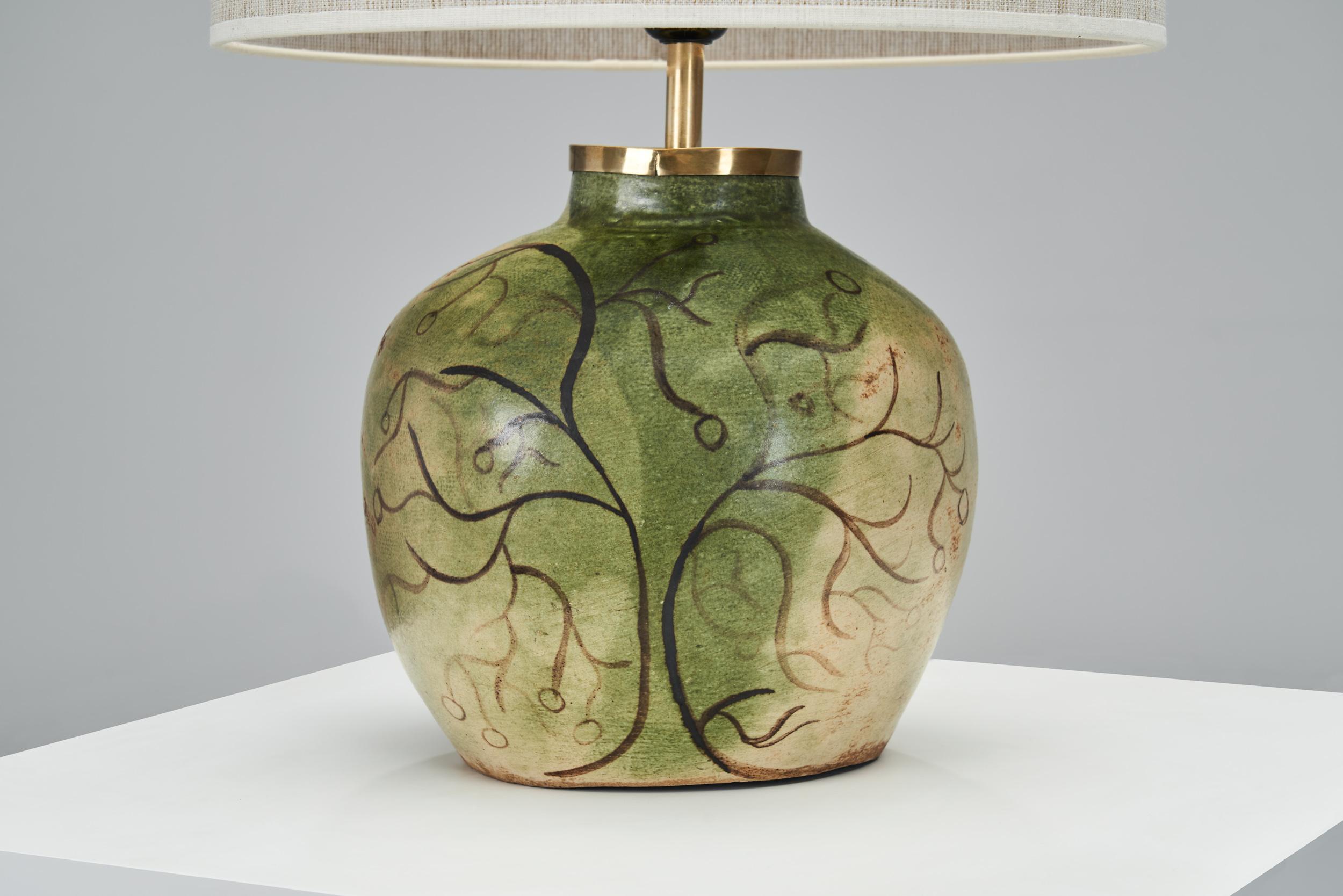 Keramische Tischlampe mit illustrativen Details, Europa ca 1960s im Angebot 10