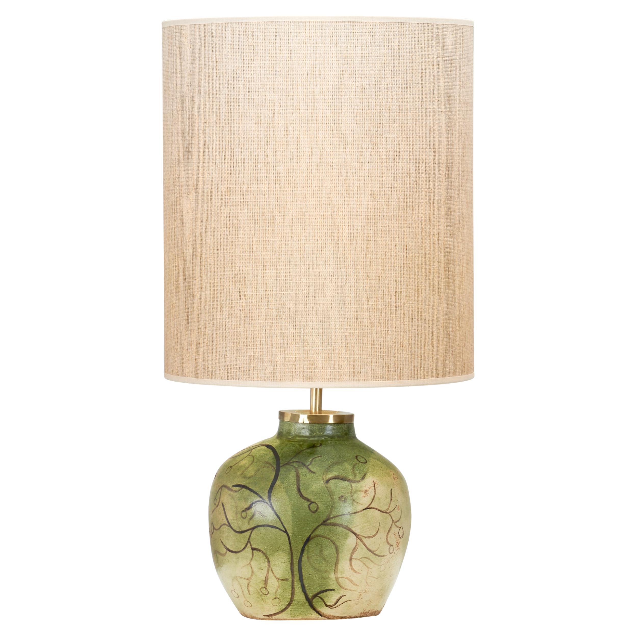 Keramische Tischlampe mit illustrativen Details, Europa ca 1960s im Angebot