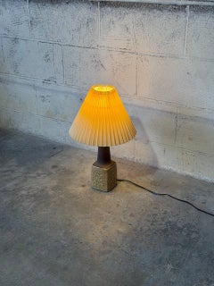 Ceramic Table Lamp with Pleated Paper Shade Danish Mid-Century Modern 1970s