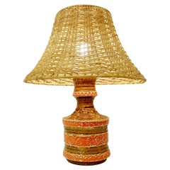 Ceramic Table Lamp with Rattan Lampshade