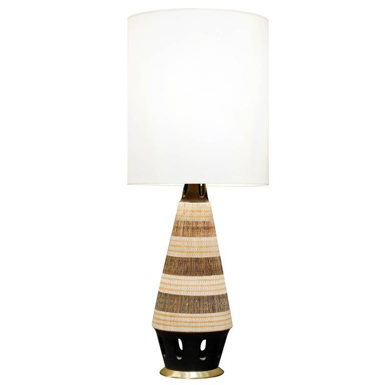 Modern Ceramic Table Lamp with Sgraffito Design, 1950s