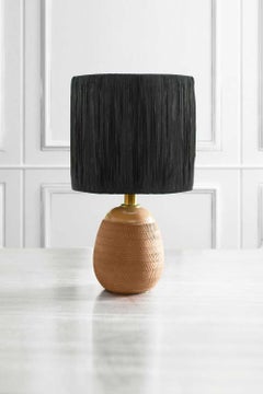 Keramik-Tischlampe mit Stroh-Lampenschirm, italienische Herstellung