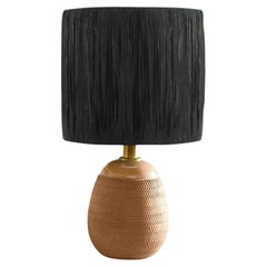 Keramik-Tischlampe mit Stroh-Lampenschirm, italienische Herstellung