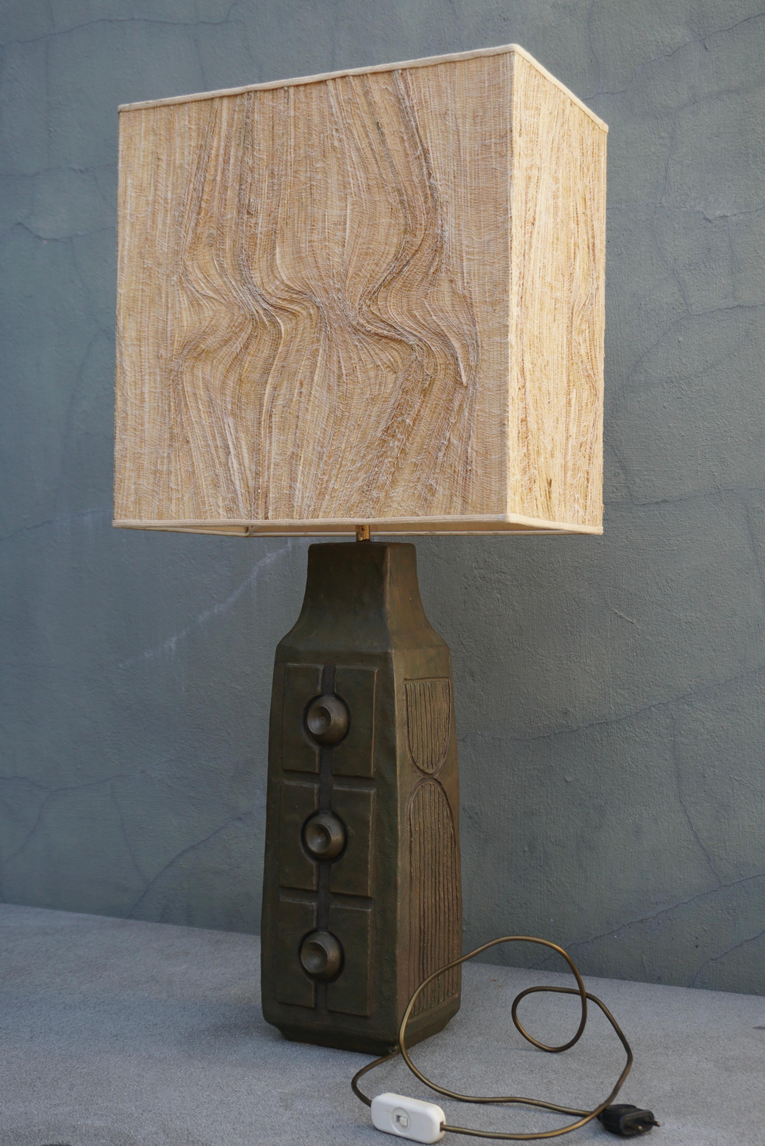 Hand-Woven Ceramic Table Lamp with Straw Shade For Sale