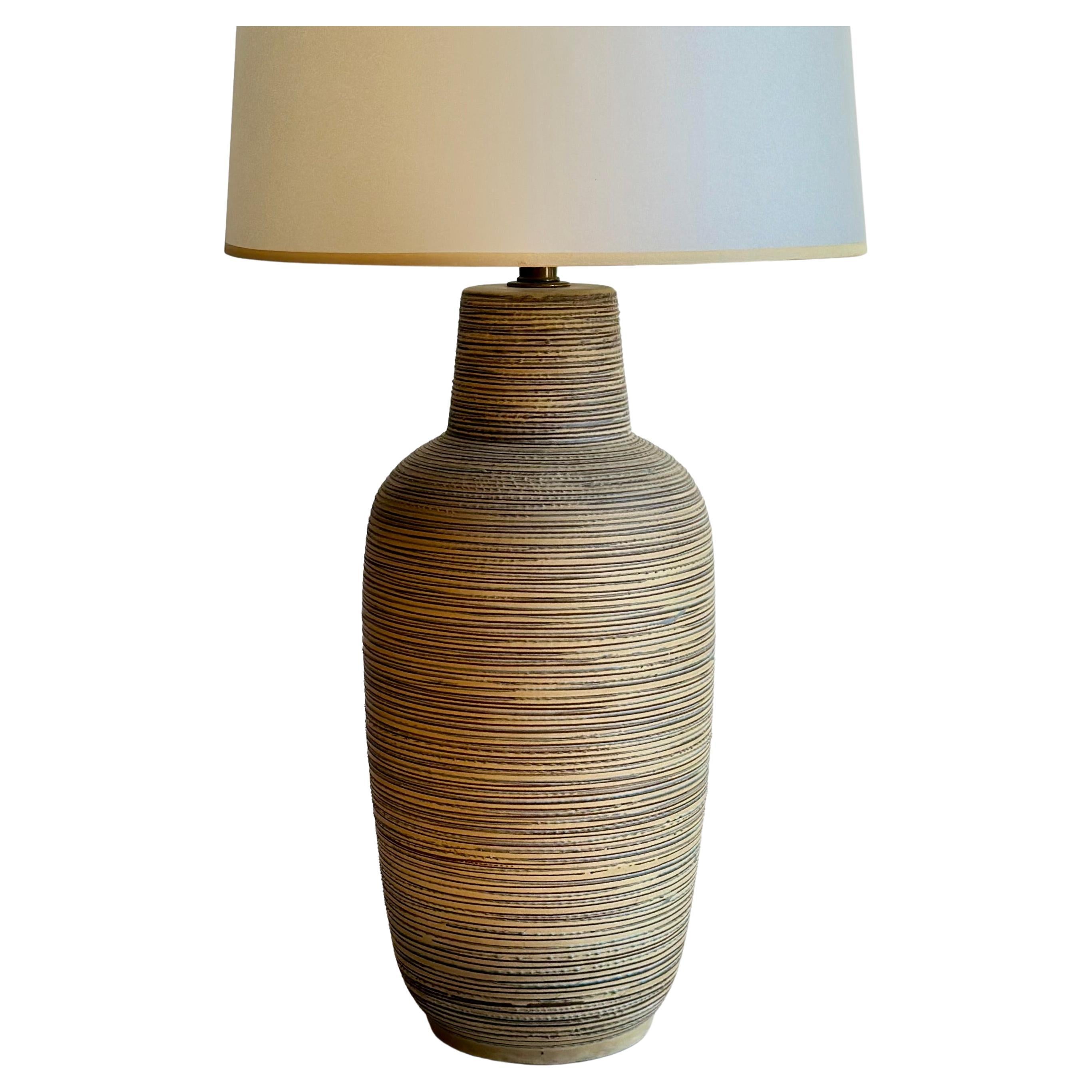 Ceramic Table Lamp with Striated Glaze by Lee Rosen for Design Technics, 1950s For Sale