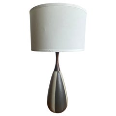 Ceramic Table Lamp with Turned Walnut Neck 1970s Ceramic Table Lamp with Turned Walnut Neck 1970s