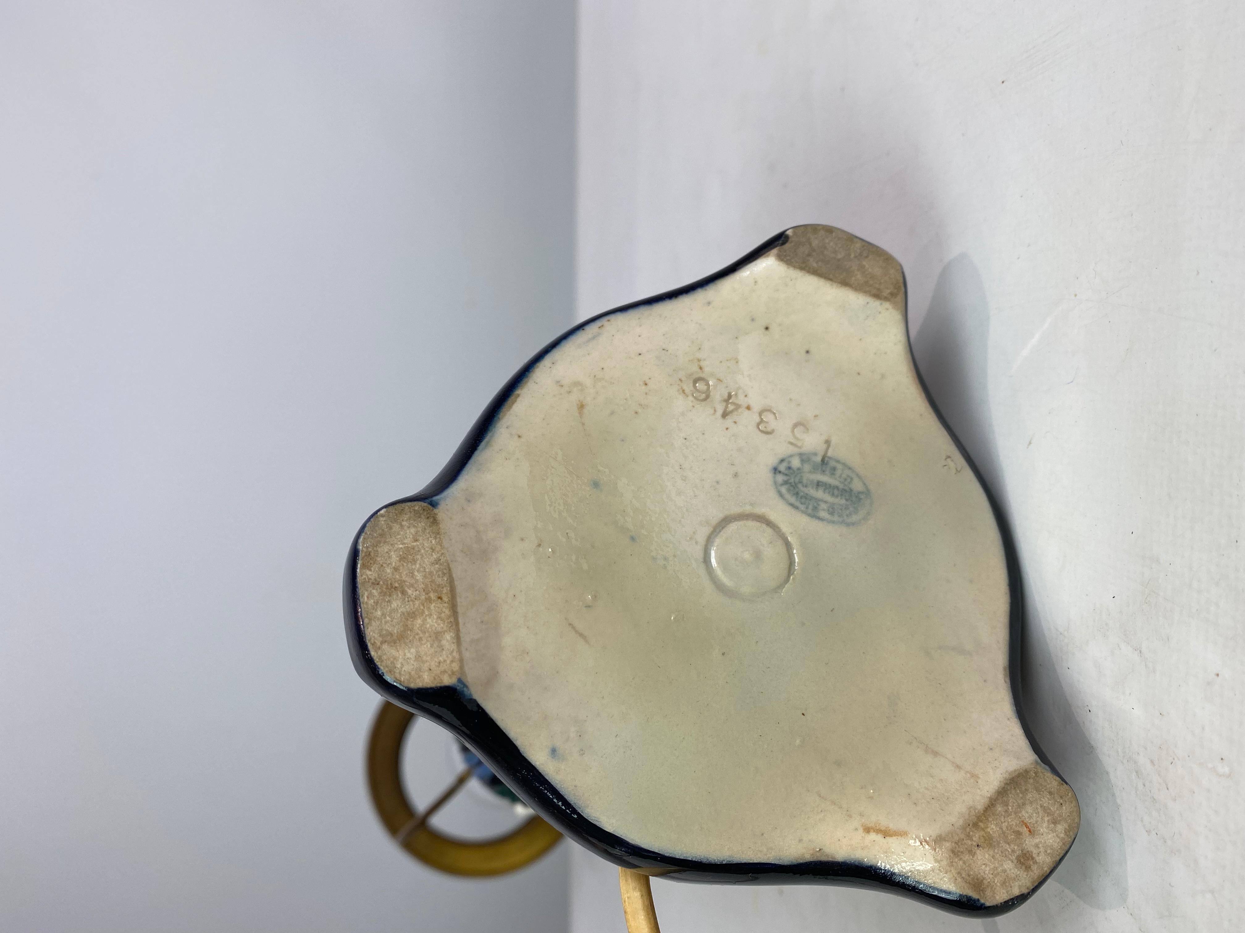 Ceramic Table Lampe With Orange Glaze & Paper Shade From 1960s For Sale 2