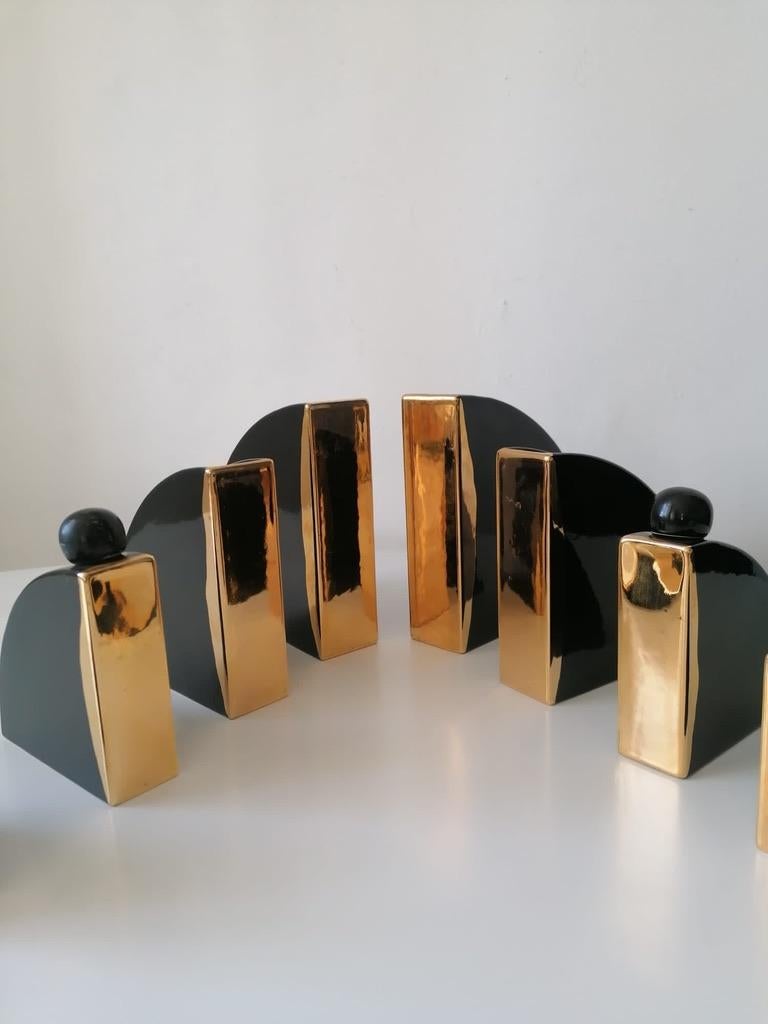 Late 20th Century Ceramic Table Set Black Gold Glazed From The 1980s For Sale