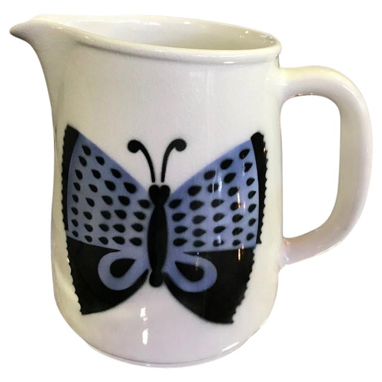 Ceramic Tall Butterfly Pitcher Arabia, Finland