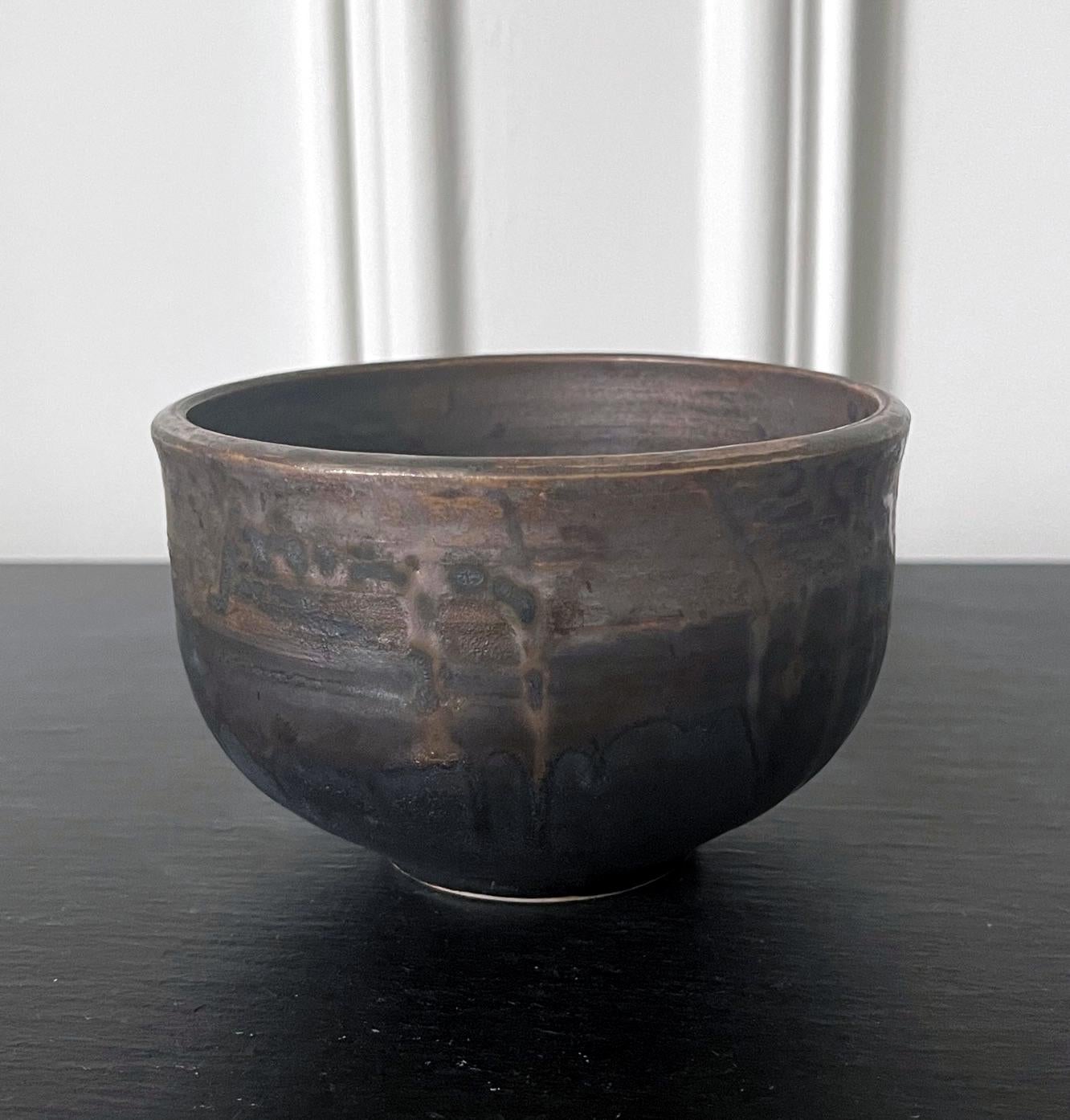American Ceramic Tea Bowl with Black Iridescent Glaze by Toshiko Takaezu