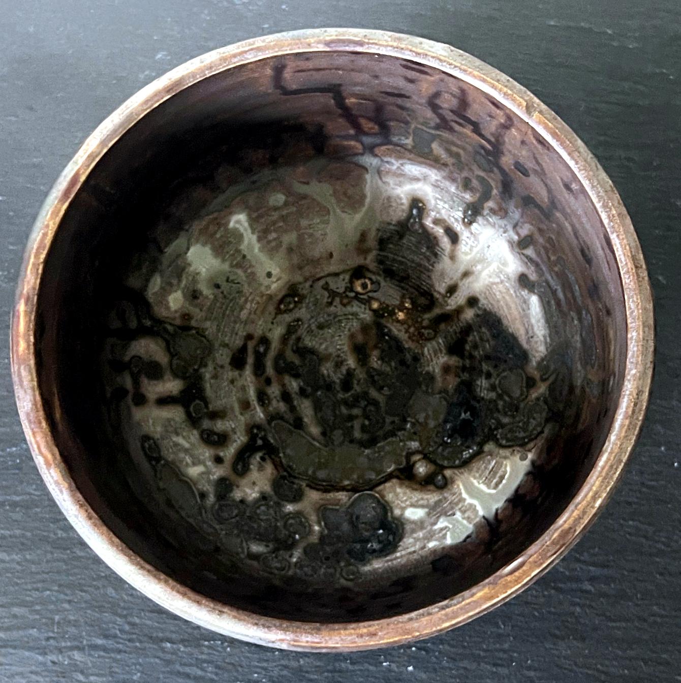 20th Century Ceramic Tea Bowl with Black Iridescent Glaze by Toshiko Takaezu