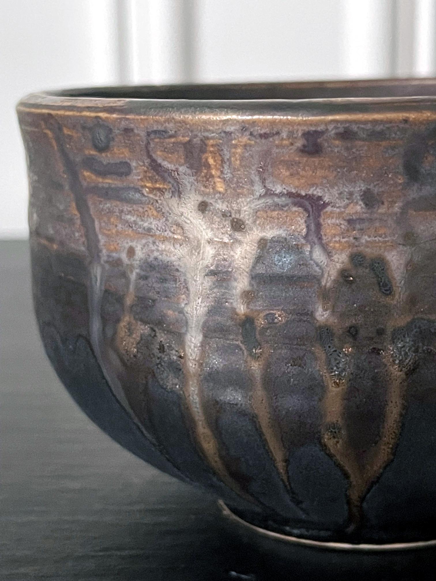 Ceramic Tea Bowl with Black Iridescent Glaze by Toshiko Takaezu 3