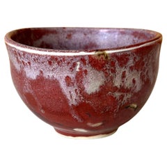Ceramic Tea Bowl with Brilliant Red Glaze by Toshiko Takaezu